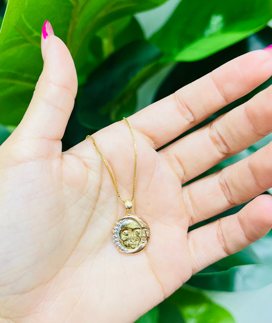 464- 14K Sun Sign Moon  & Star Pendant W.G