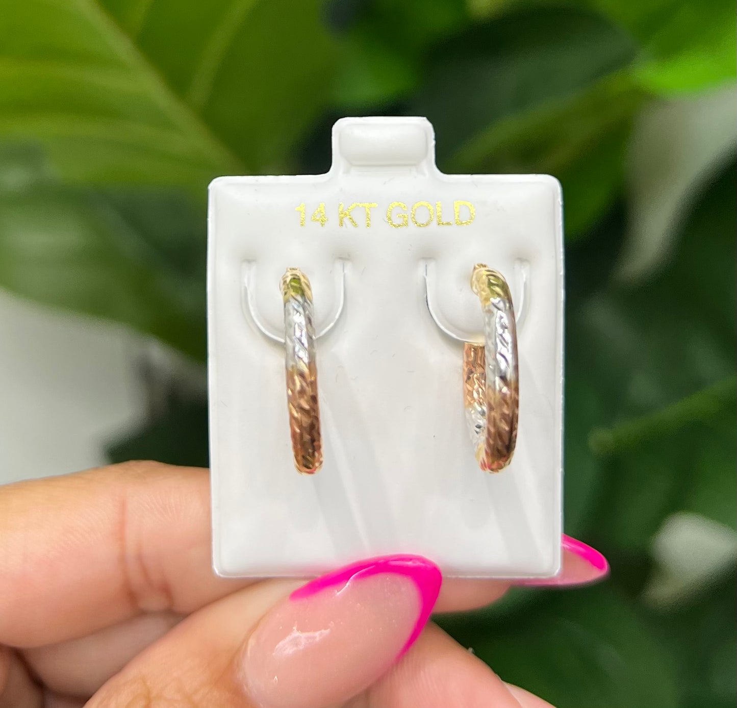 00118- NEW 14K Tri Color Hoop Earrings (3x19.60mm) W.G