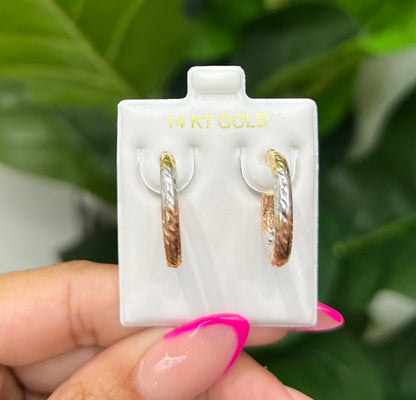 00118- NEW 14K Tri Color Hoop Earrings (3x19.60mm) W.G