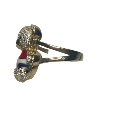 0080- Anillo de osito de peluche con bandera dominicana en oro amarillo macizo de 14 quilates