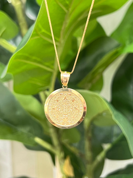 376- NEW 14K Gold Azteca Calendar Pendant W.G
