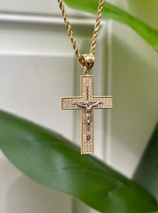 1078- NEW 14k Full Cz Crucifix Religious Pendant W.G