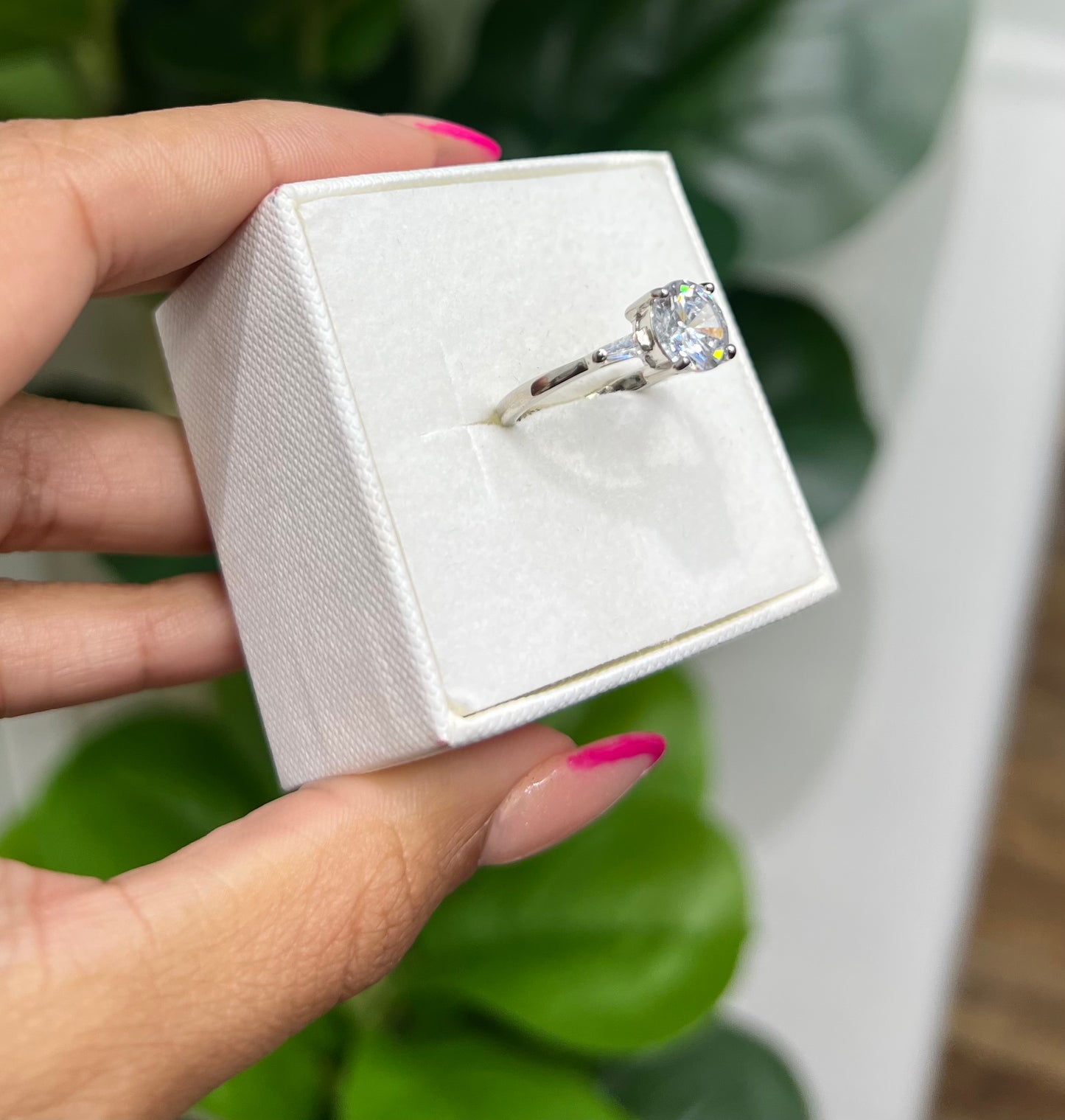 S443- NEW .925 Sterling Silver Clear CZ Solitaire Ring W.G