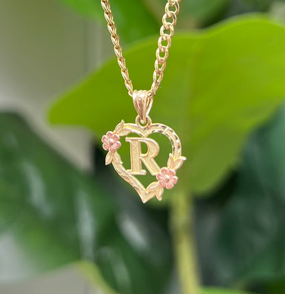 0063- NEW 14K Letter “R” Heart Shape Pendant W.G