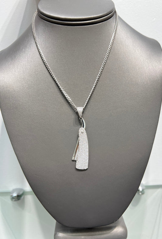 S402- NEW .925 Sterling Silver Barber RazorClear CZ Pendant W.G