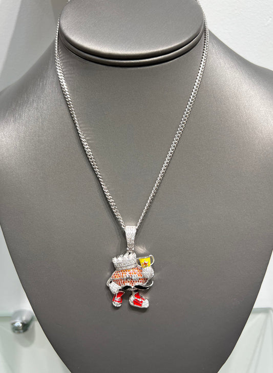 S406- NEW .925 Sterling Silver Football Crown Mustache Pendant W.G