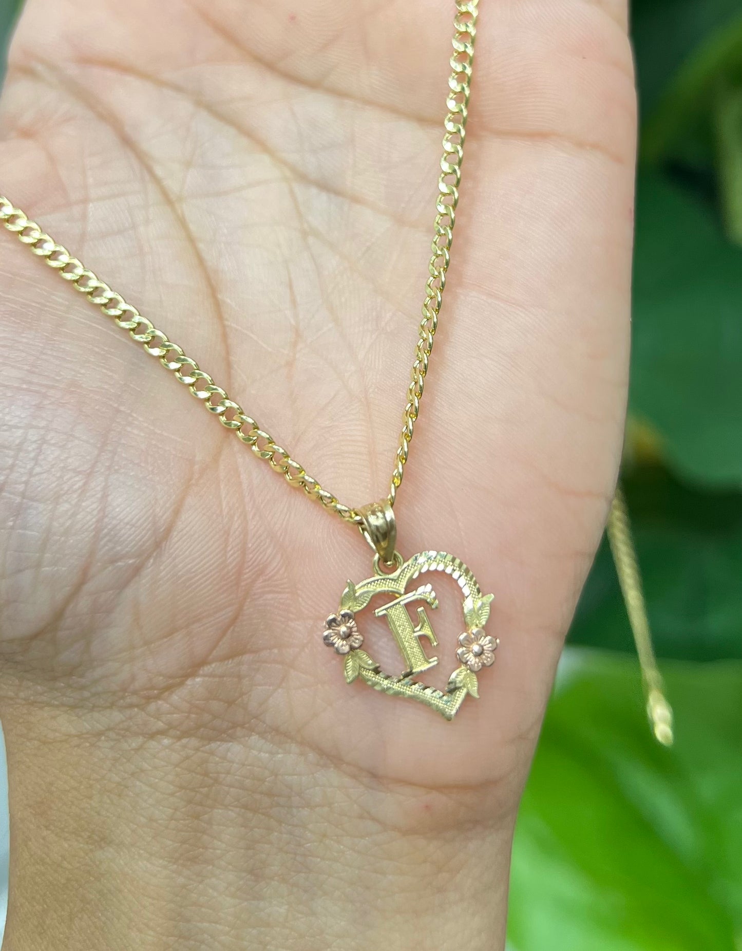 0061- NEW 14K Letter “F” Heart Shape Pendant W.G