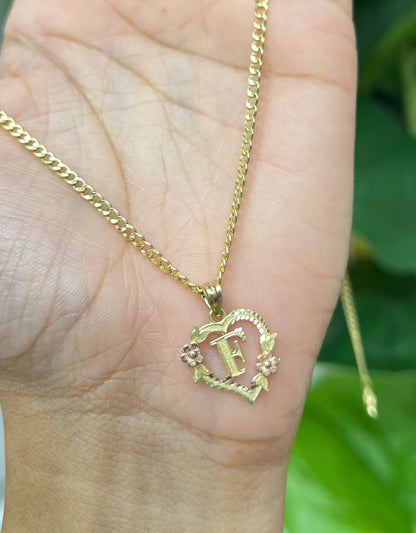 0061- NEW 14K Letter “F” Heart Shape Pendant W.G