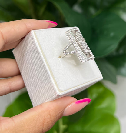 S1138- NEW .925 Sterling Silver St. Jude Square Ring W.G