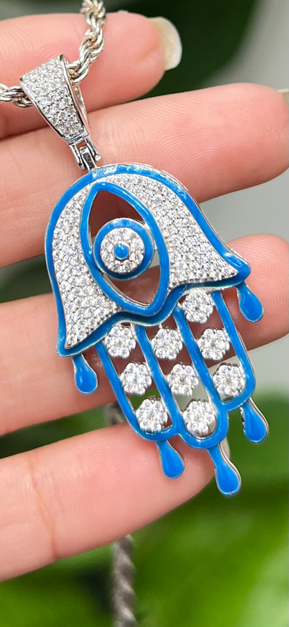 S552- NEW .925 Sterling Silver Hanna Blue Hand Pendant -W.G