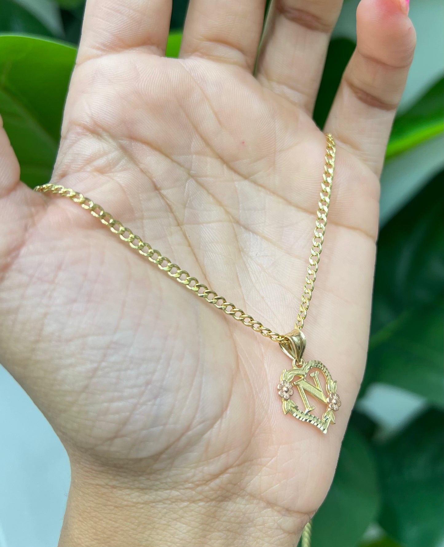 0047- NEW 14K Letter “N” Heart Shape Pendant W.G
