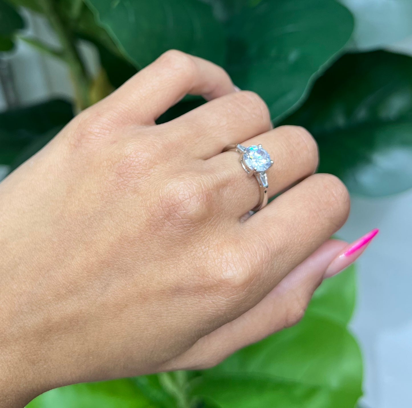 S443- NEW .925 Sterling Silver Clear CZ Solitaire Ring W.G