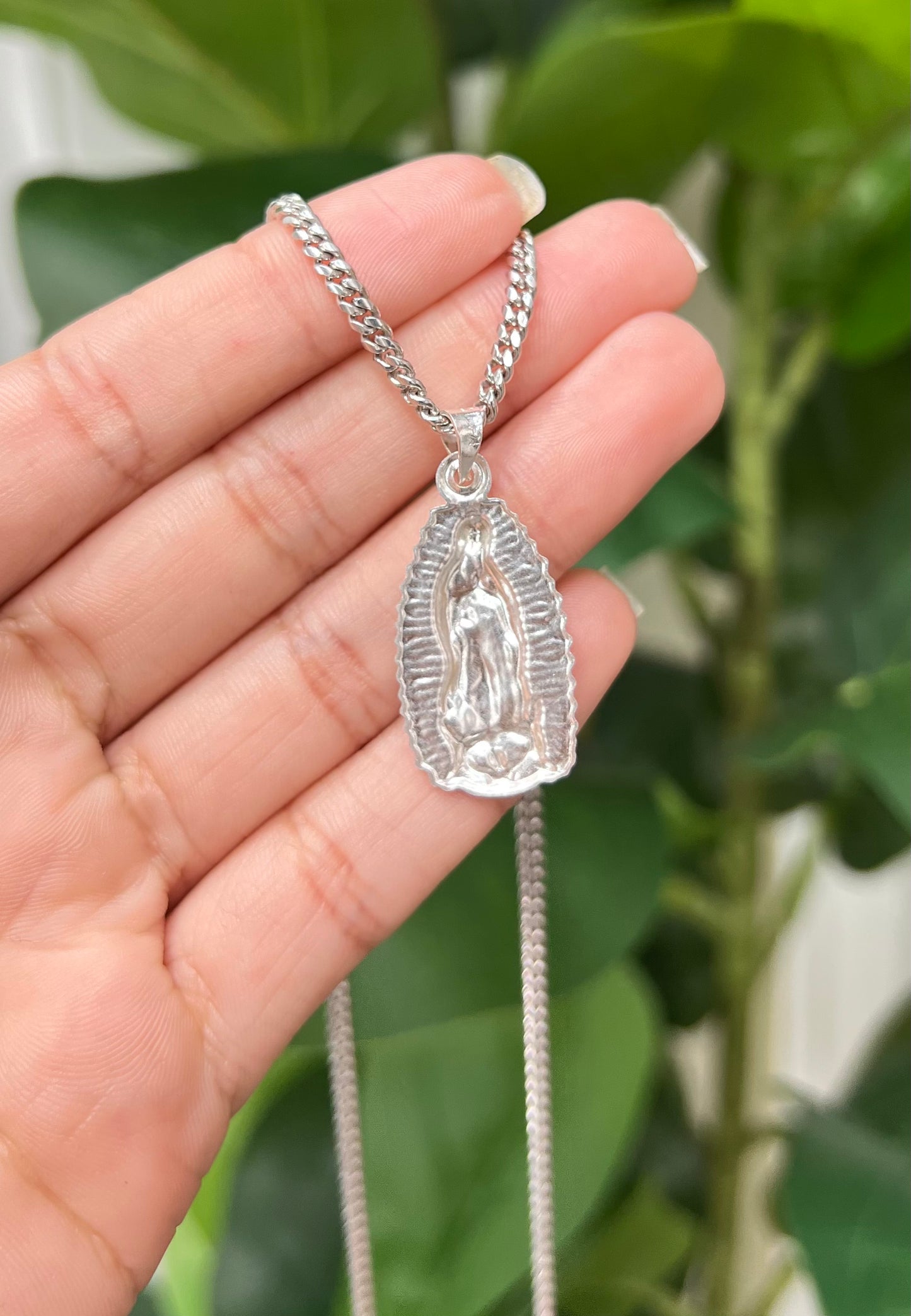 S312- NEW .925 Sterling Silver Our Lady Of Guadalupe Pendant W.G