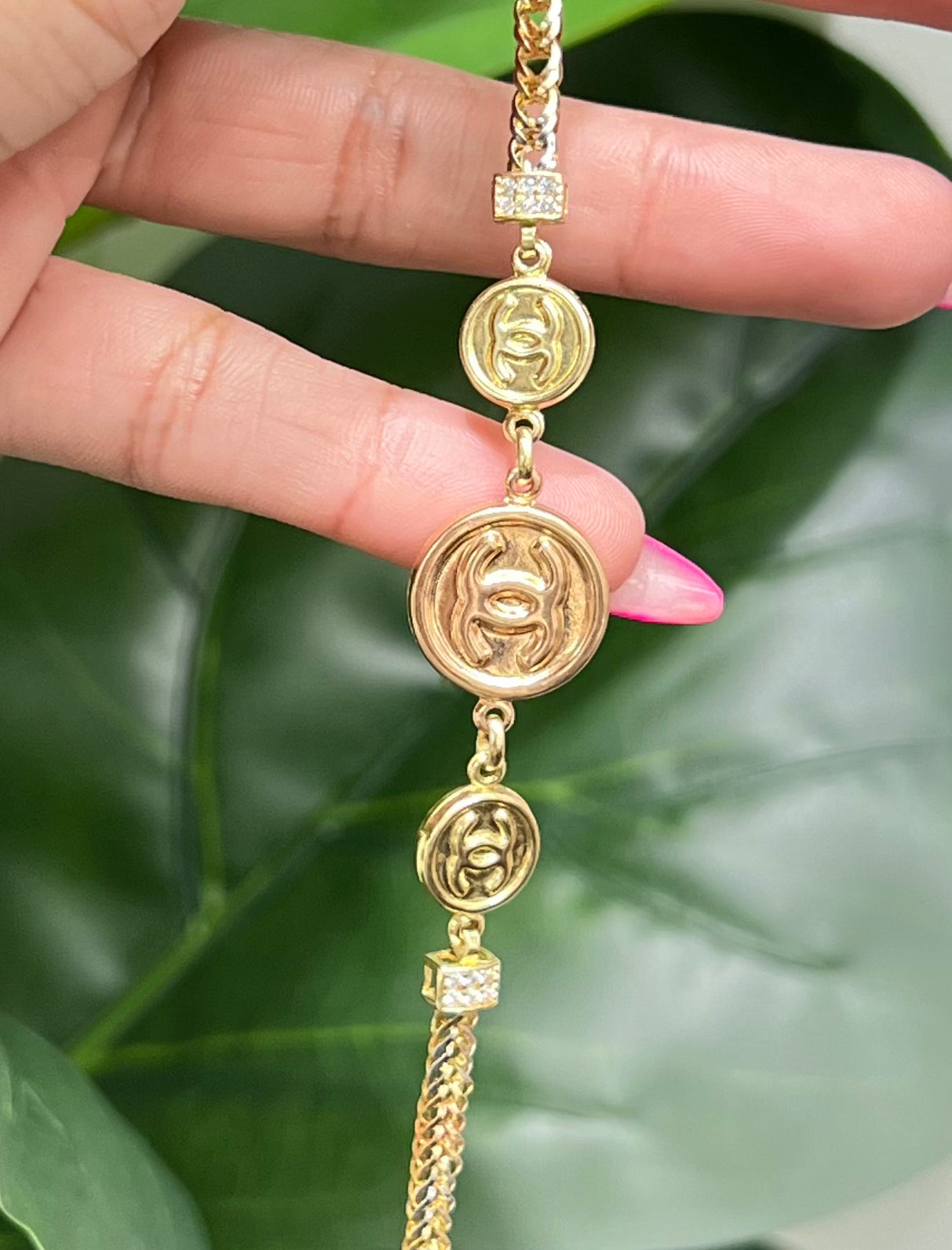 327- NEW 14K Franco Link with Chanel Charm Bracelet W.G