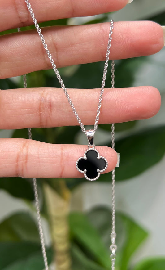 S772- NEW .925 Sterling Silver Black Trebol (10.5mm) W.G