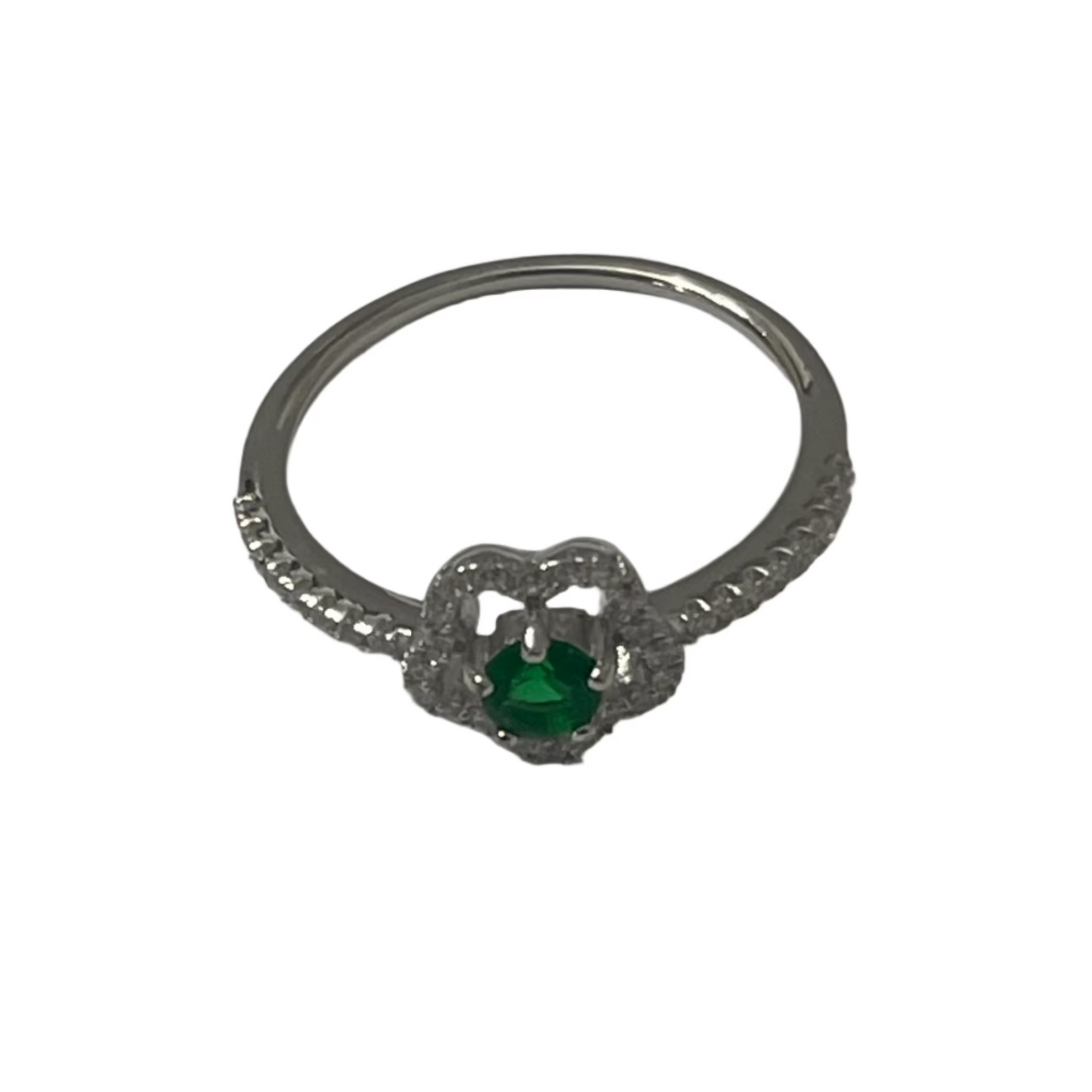 S757- Green Cz Stone Flower Ring Sz 7