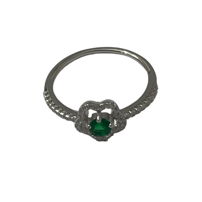 S757- Green Cz Stone Flower Ring Sz 7