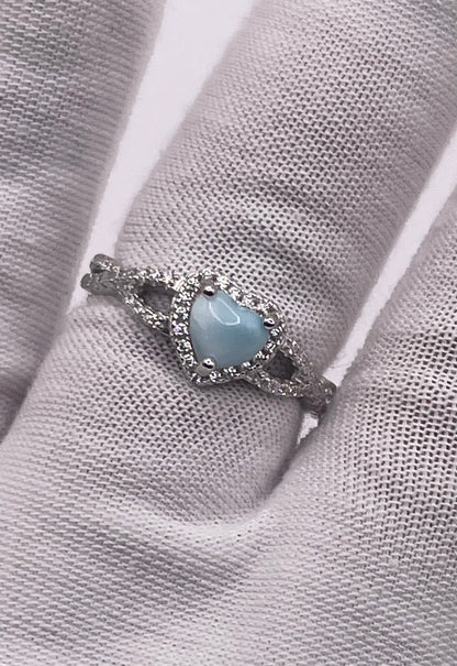 S763- Heart Larimar Stone Ring Sz 8