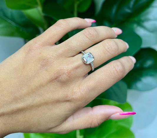 S758- NEW .925 Square Cz Stone Women's Ring W.G