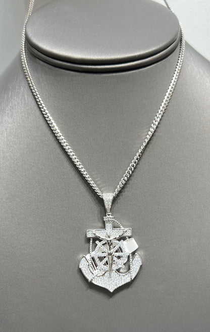 S862- NEW Sterling Silver Full Cz Anchor Pendant W.G