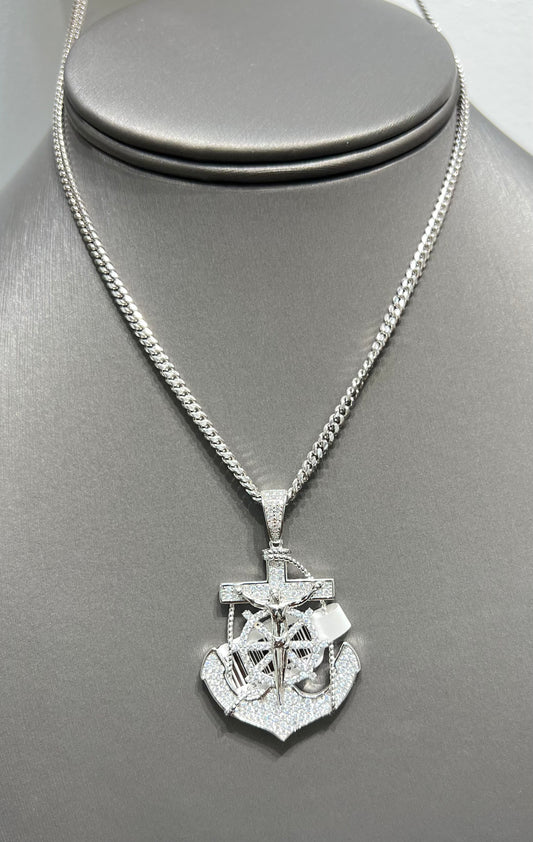 S862- NEW Sterling Silver Full Cz Anchor Pendant W.G