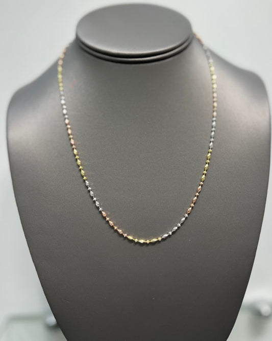 0095- NEW 14K Oval and Bead Tri- Color Chain(1.95mm) W.G