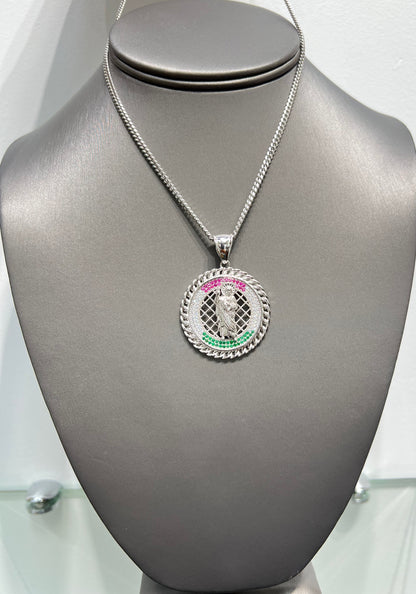 S491- .925 Sterling Silver St. Jude Round Pendant 35mm W.G