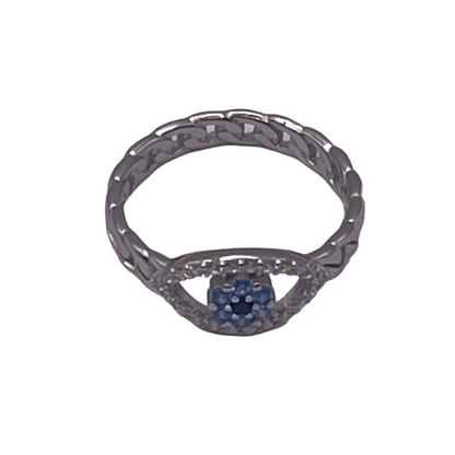 S760- Cz Stones Evil Eye Ring Sz 6