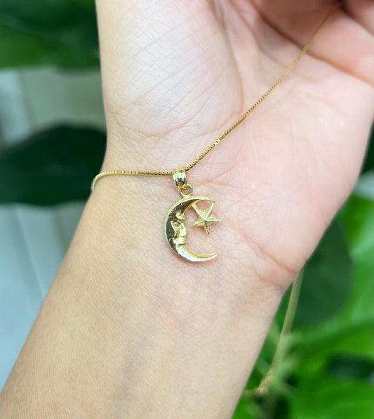 463- NEW 14K Moon & Star Pendant W.G