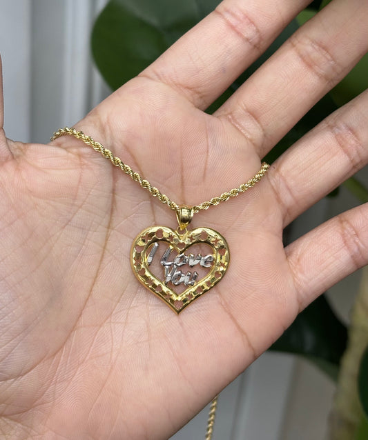 924- NEW 14K I Love You Heart Two tone Pendant W.G