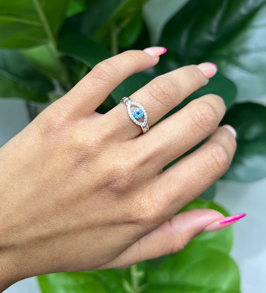 S760- NEW .925  Sterling Silver Evil Eye Full Cz Women's Ring W.G