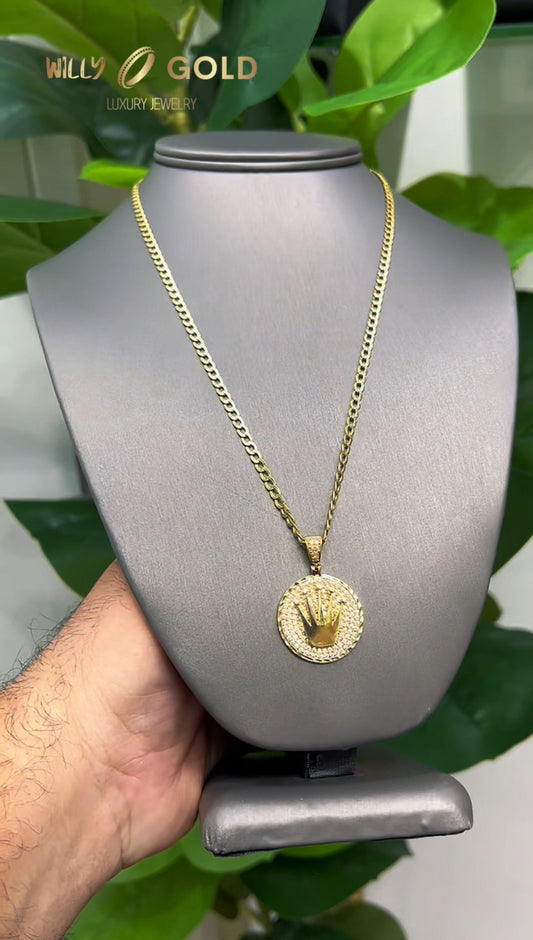 C48- 14K Cuban Curb Chain 20” & Rolex Pendant Set