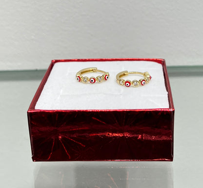 1137- NEW 14K Evil Eye Red Hoop Earrings W.G