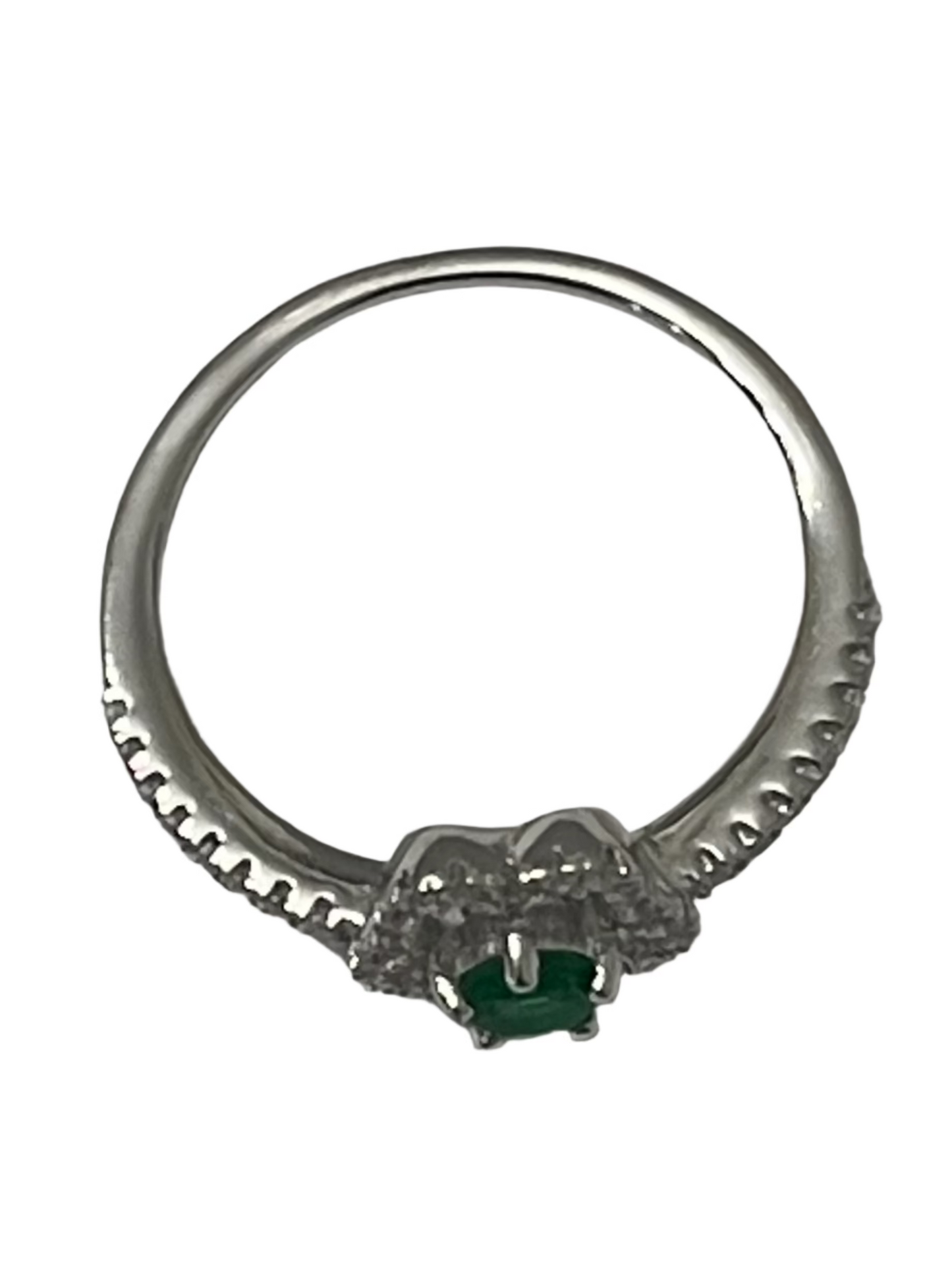 S757- Green Cz Stone Flower Ring Sz 7