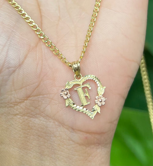 0061- NEW 14K Letter “F” Heart Shape Pendant W.G