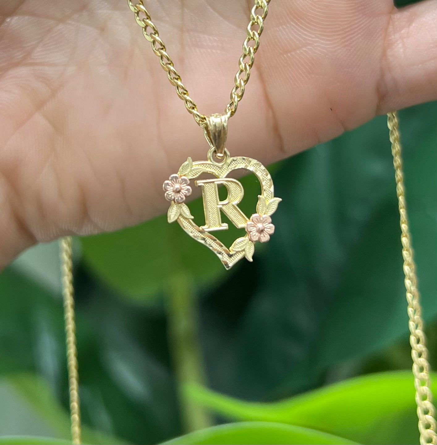 0063- NEW 14K Letter “R” Heart Shape Pendant W.G
