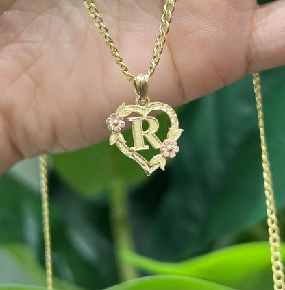 0063- NEW 14K Letter “R” Heart Shape Pendant W.G