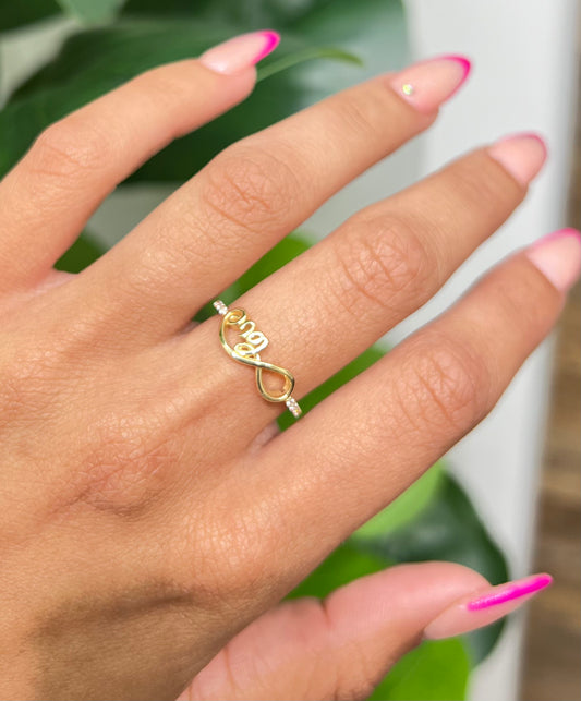 747- NEW 14K Gold Infinity LOVE Ring (W.G)