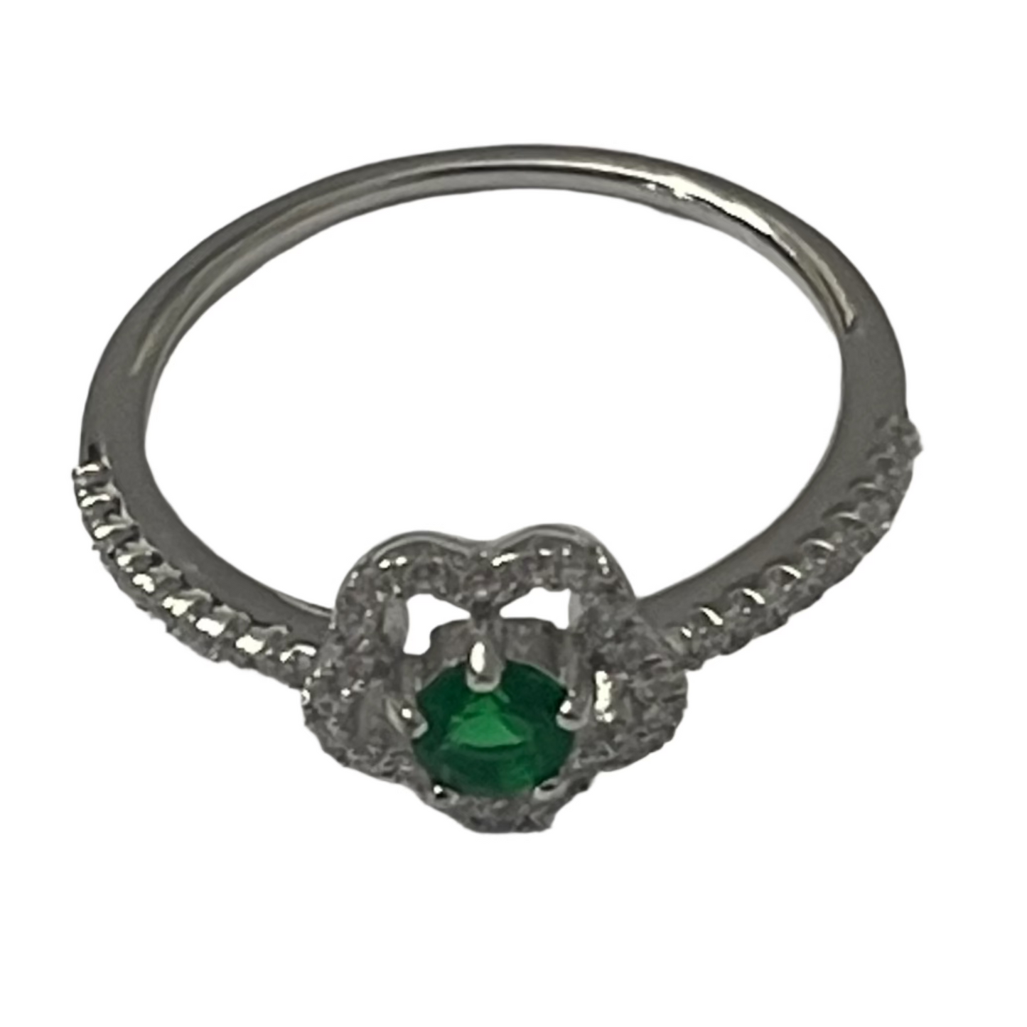 S757- Green Cz Stone Flower Ring Sz 7