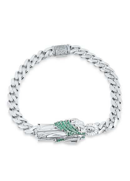 S386 - Pulsera de plata de ley 925 con circonitas cúbicas verdes de San Judas de 6,5 mm