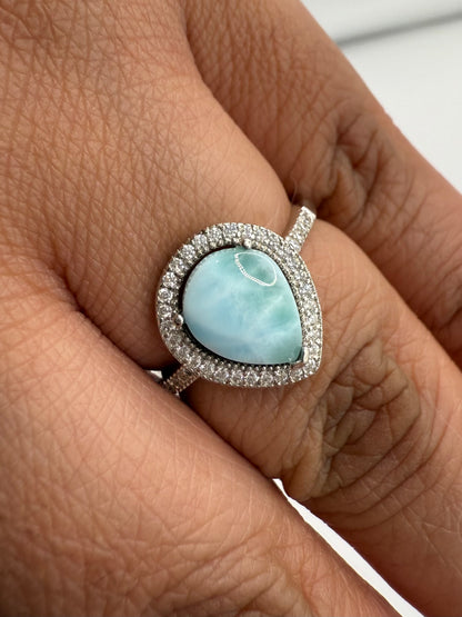 S888- NEW .925 Tear Drop Larimar Ring (W.G)