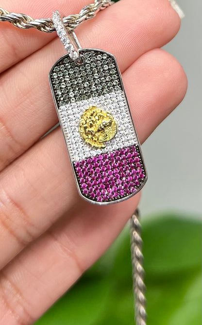 S630- NEW .925 NEW Mexican Flag Cz Pendant W.G