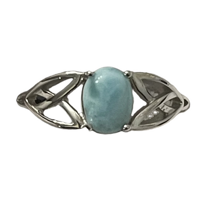 S756- Oval Stone Natural Larimar Ring Sz 7