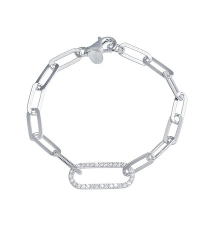 S391- 925 Sterling Silver Paperclip CZ Chain Bracelet 7”