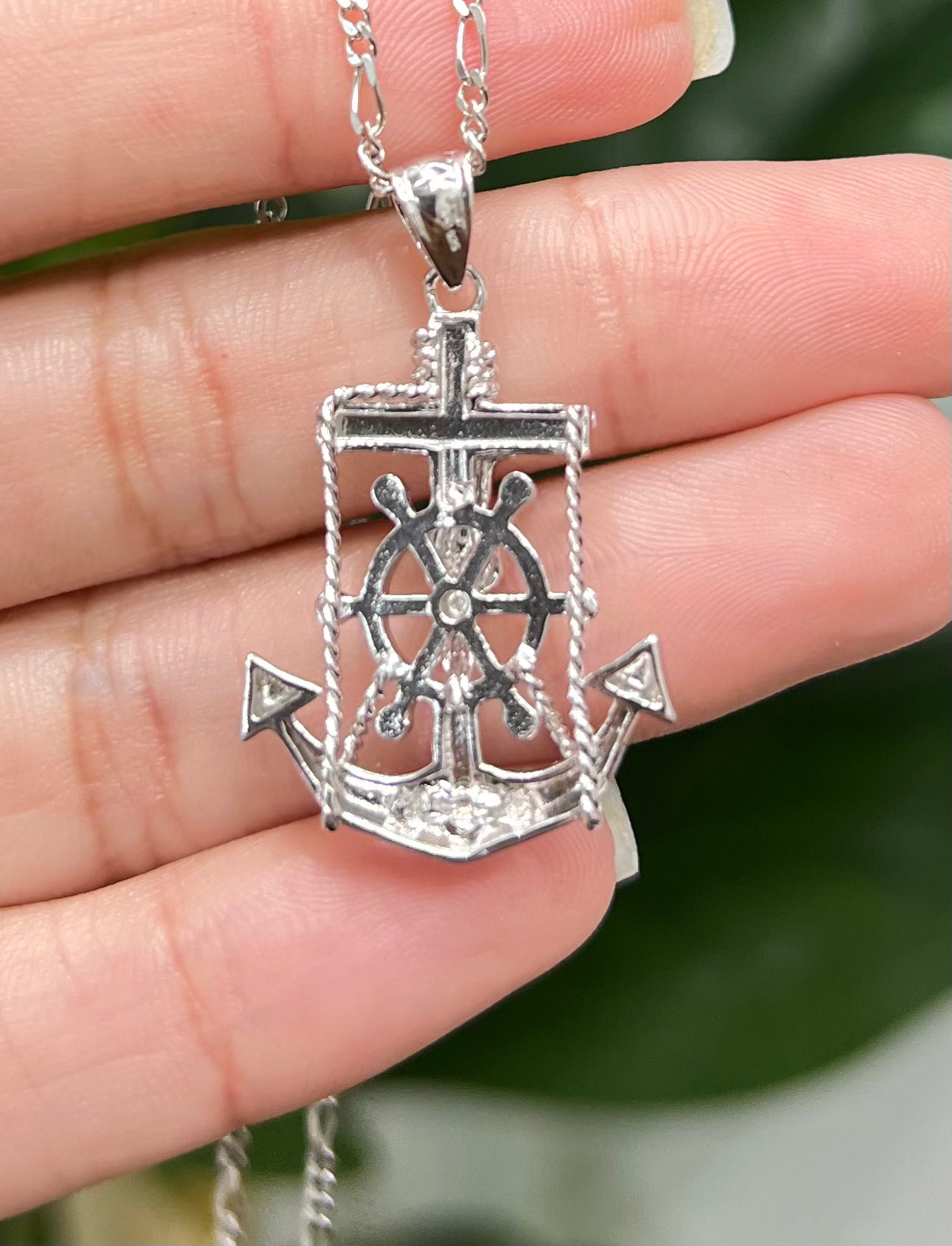 S299- NEW .925 Sterling Silver Anchor & Jesus Crucifix Pendant W.G