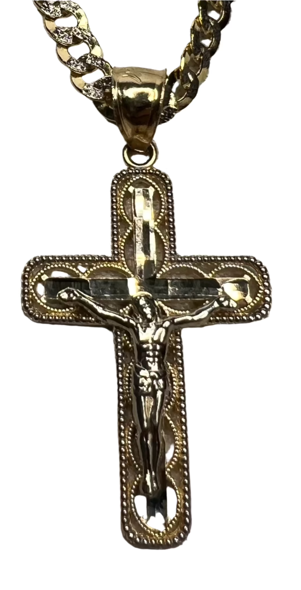 0057- Colgante de cruz de oro amarillo de 14 k