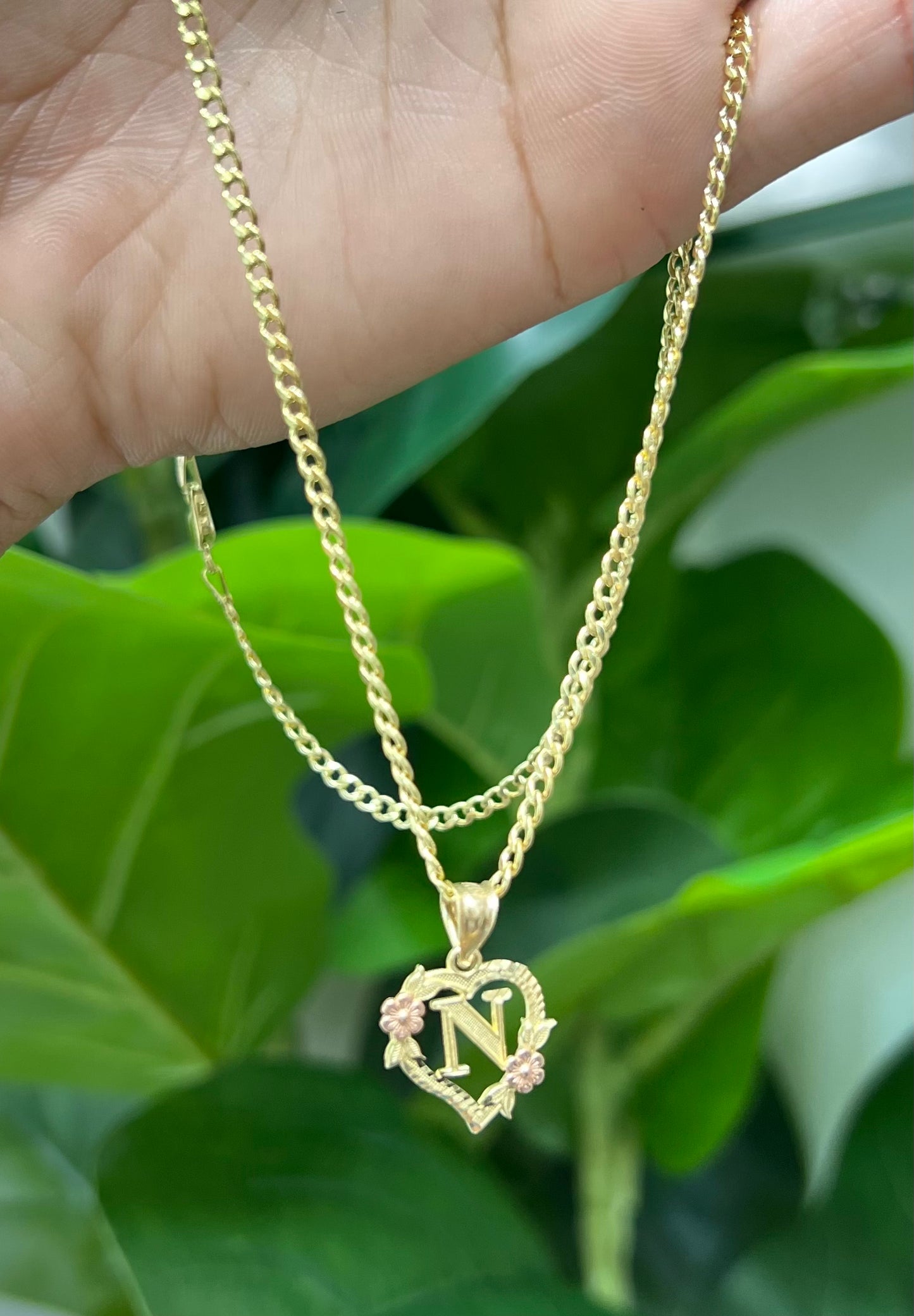 0047- NEW 14K Letter “N” Heart Shape Pendant W.G
