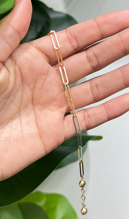326- NEW 14K Paper Clip Bracelet Tri-Color (4mm) W.G