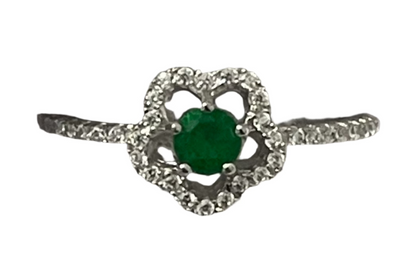 S757- Green Cz Stone Flower Ring Sz 7