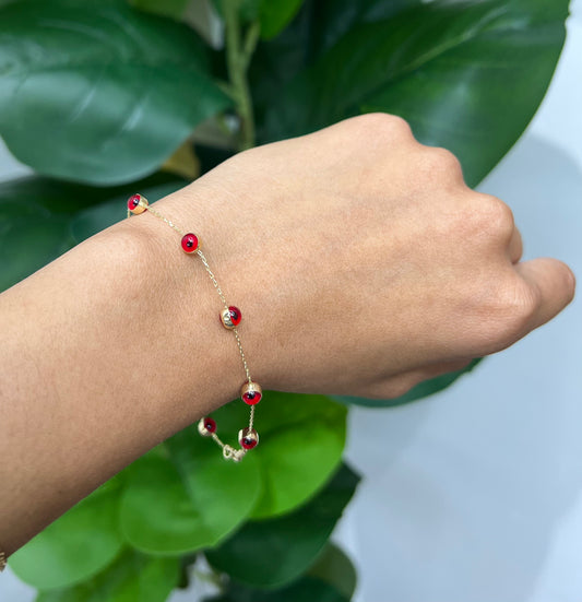 1154- NEW 14K Red Evil Eye Bracelet W.G